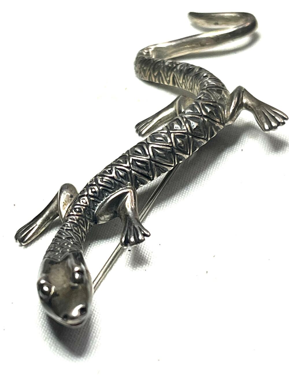 Vintage KBR Sterling Silver Salamander Lizard Brooch 3.5” Reptile Pin